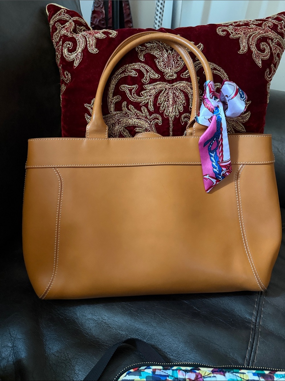 Furla Camel Tan Leather Tote with Circular Belt Accent - Picture 6 of 13
